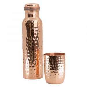 Copper Water Bottle and Copper Drinking Cup (Hammered)