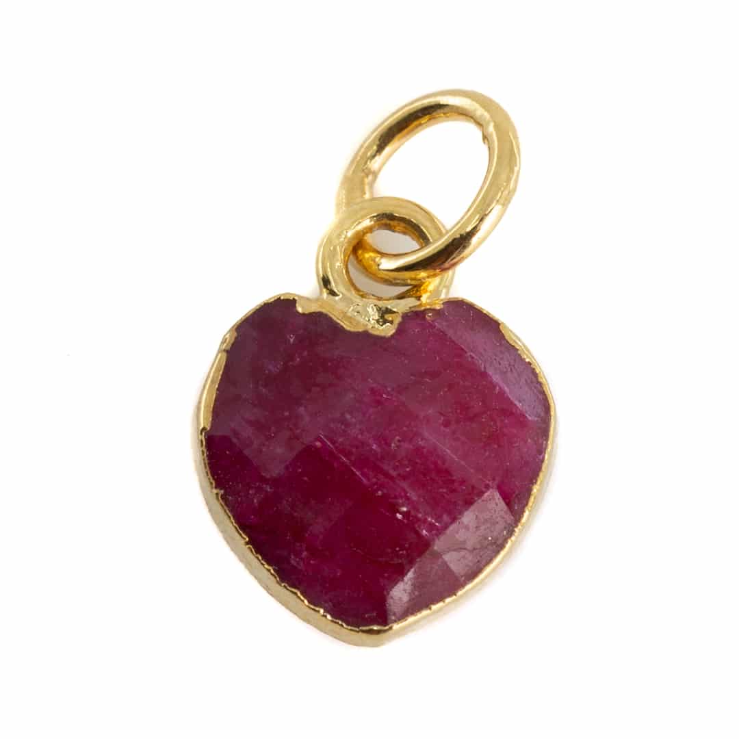 Gemstone Pendant Ruby (Tinted) Heart - Gold-Plated - 10 mm