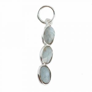 Gemstone Pendant Aquamarine 3 Stones - Silver-Plated - 20 x 4 mm