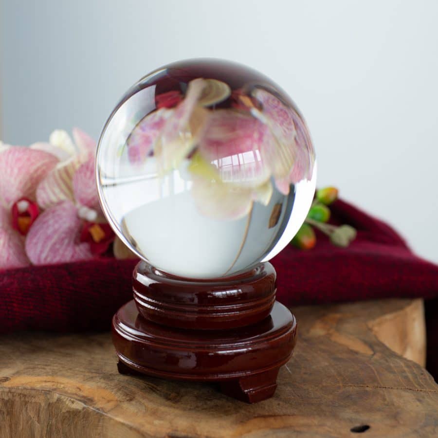 crystal ball with orchids