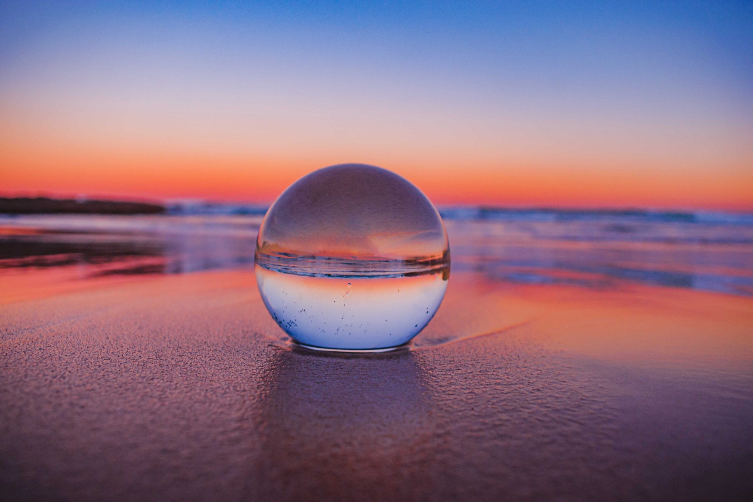 sunset beach crystal ball photography
