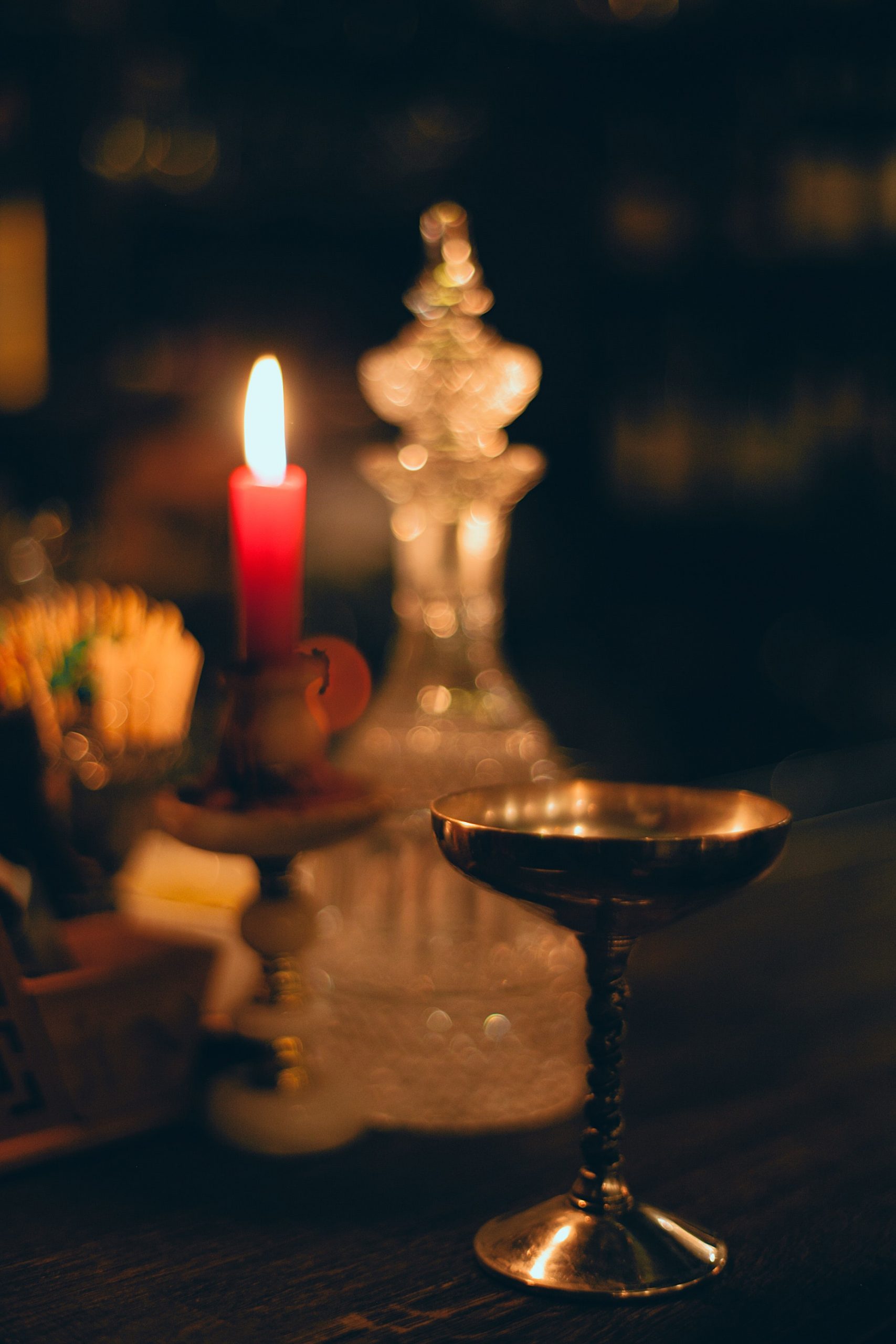 chalice candle and crystal caraf