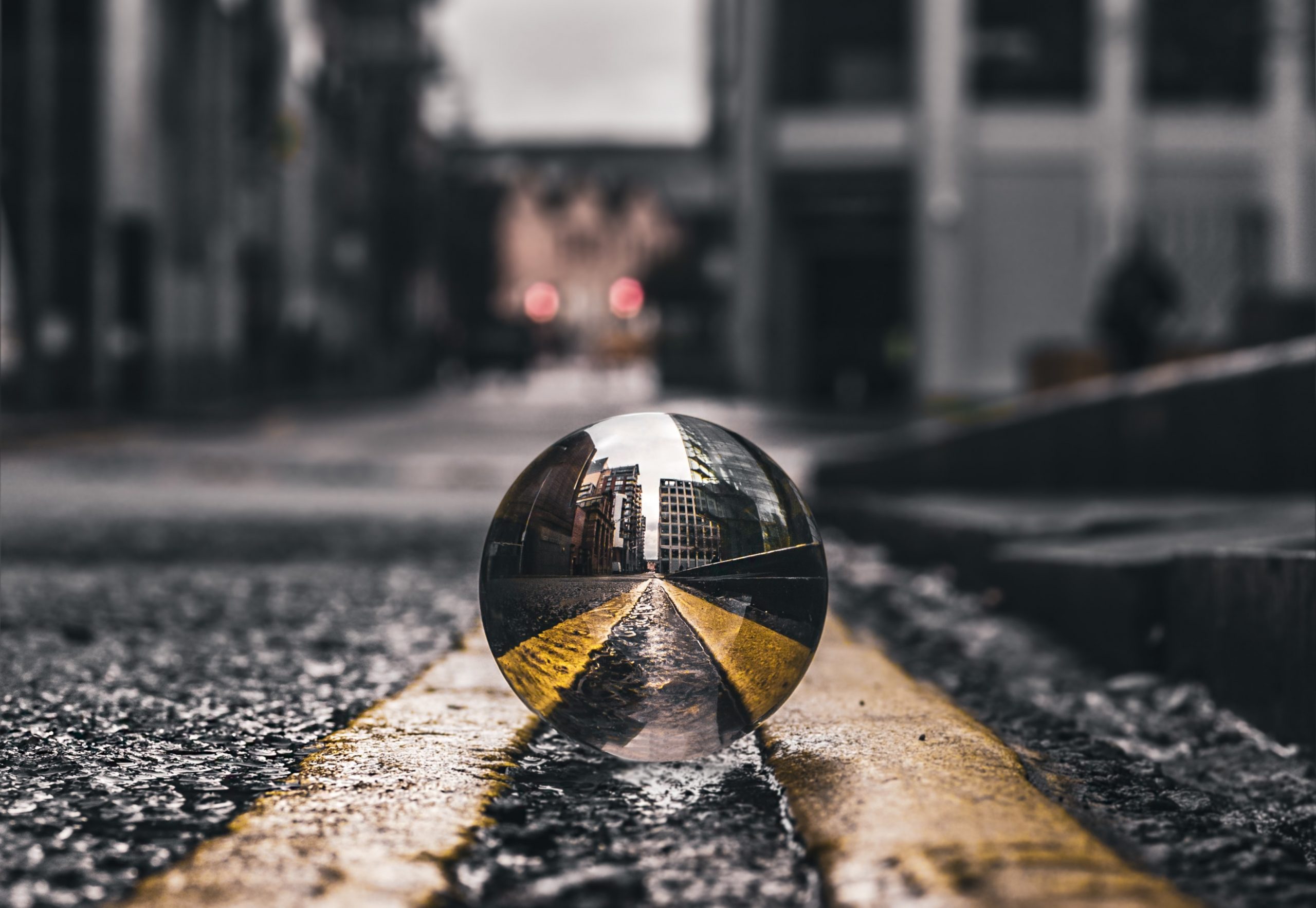 glass ball photography cityscape
