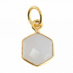 Gemstone Pendant Rainbow Moonstone Hexagon - 925 Silver & Gold Plated - 8 mm