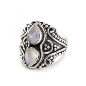 Gemstone Ring Moonstone 925 Silver "Yoza" (Size 19)