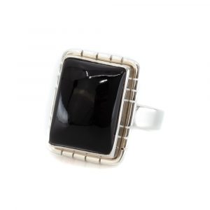 Gemstone Ring Black Onyx 925 Silver "Ulsahni" (Size 17)