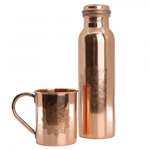 Mandala Copper Water Bottle and Copper Cup