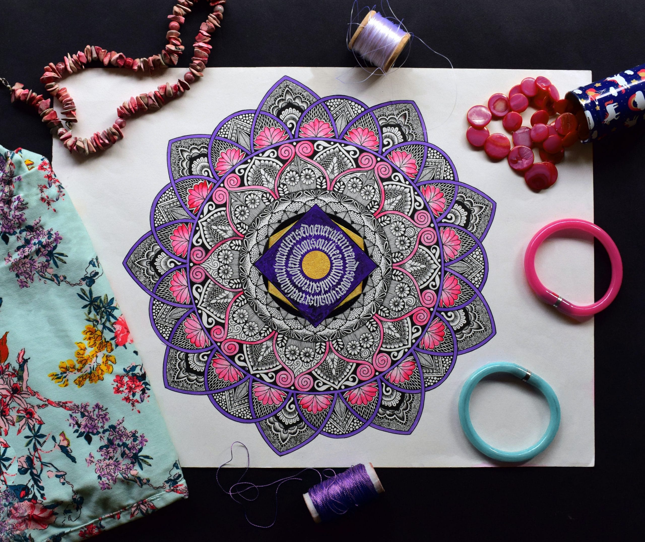 creative mandala making with beads and thread