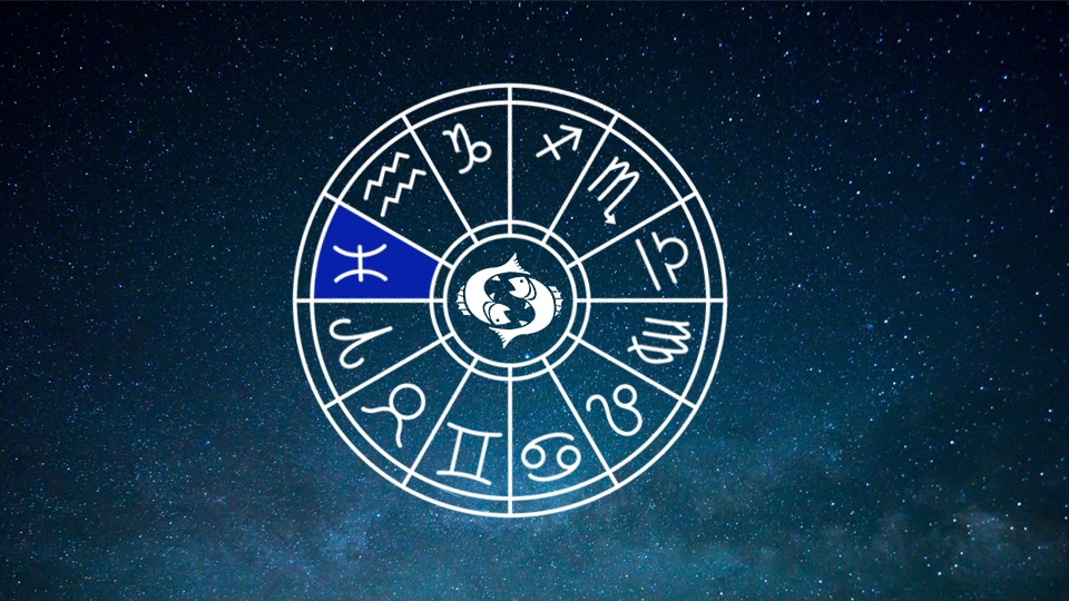 Pisces zodiac sign in starry night sky