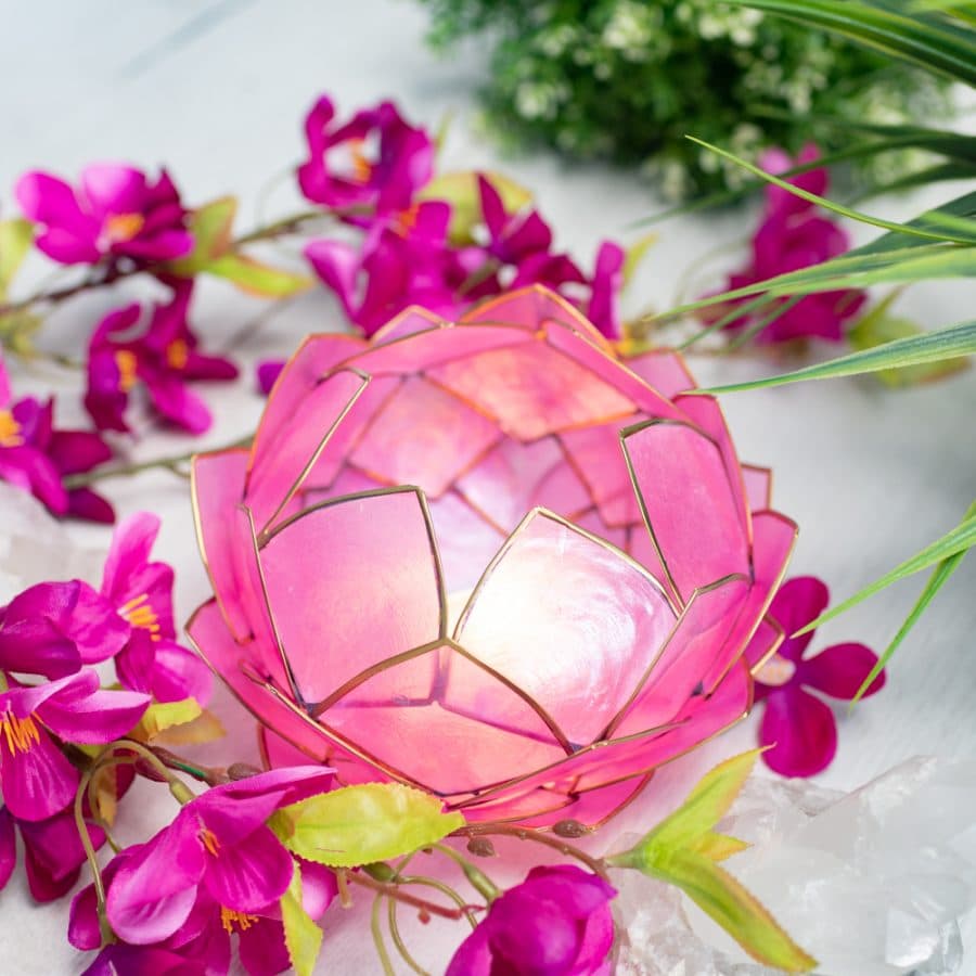 pink capiz lotus tea light holder