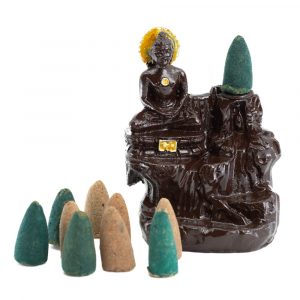 Backflow Incense Burner Meditating Buddha (10 cm) Including Cones
