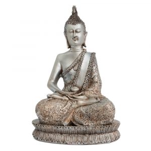 Thai Buddha Meditating Silver & Bronze Colored -28 cm