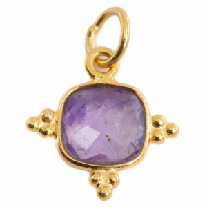 Gemstone Pendant Amethyst Square - 925 Silver & Gold Plated - 8 mm