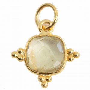Gemstone Pendant Citrine Square - 995 Silver & Gold Plated - 8 mm