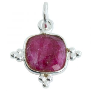 Gemstone Pendant Ruby (Tinted) Square - 925 Silver - 8 mm