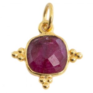 Gemstone Pendant Ruby (Tinted) Square - 925 Silver & Gold Plated - 8 mm