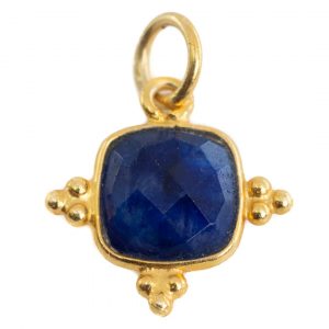 Gemstone Pendant Sapphire (Tinted) Square - 925 Silver & Gold Plated - 8 mm