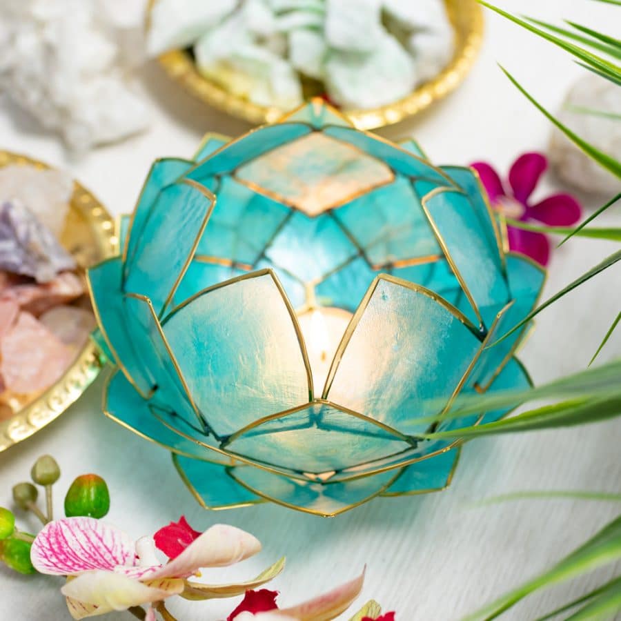 blue lotus tea light holder