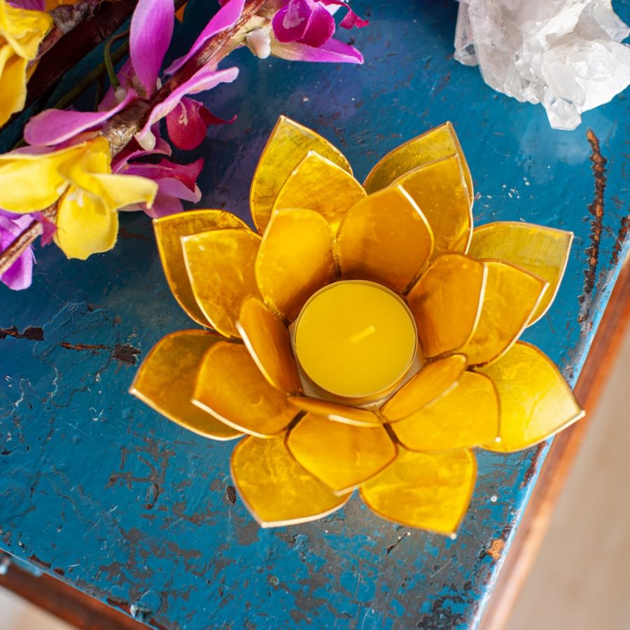 yellow lotus third chakra tealight holder