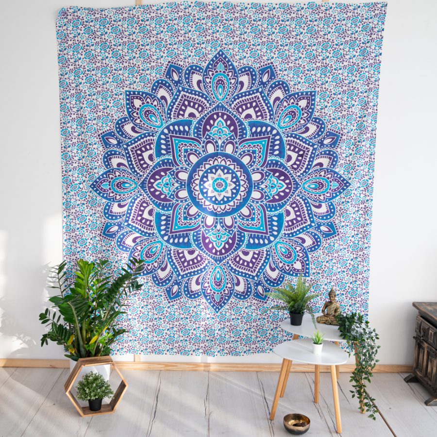 crown chakra mandala blue purple wall tapestry