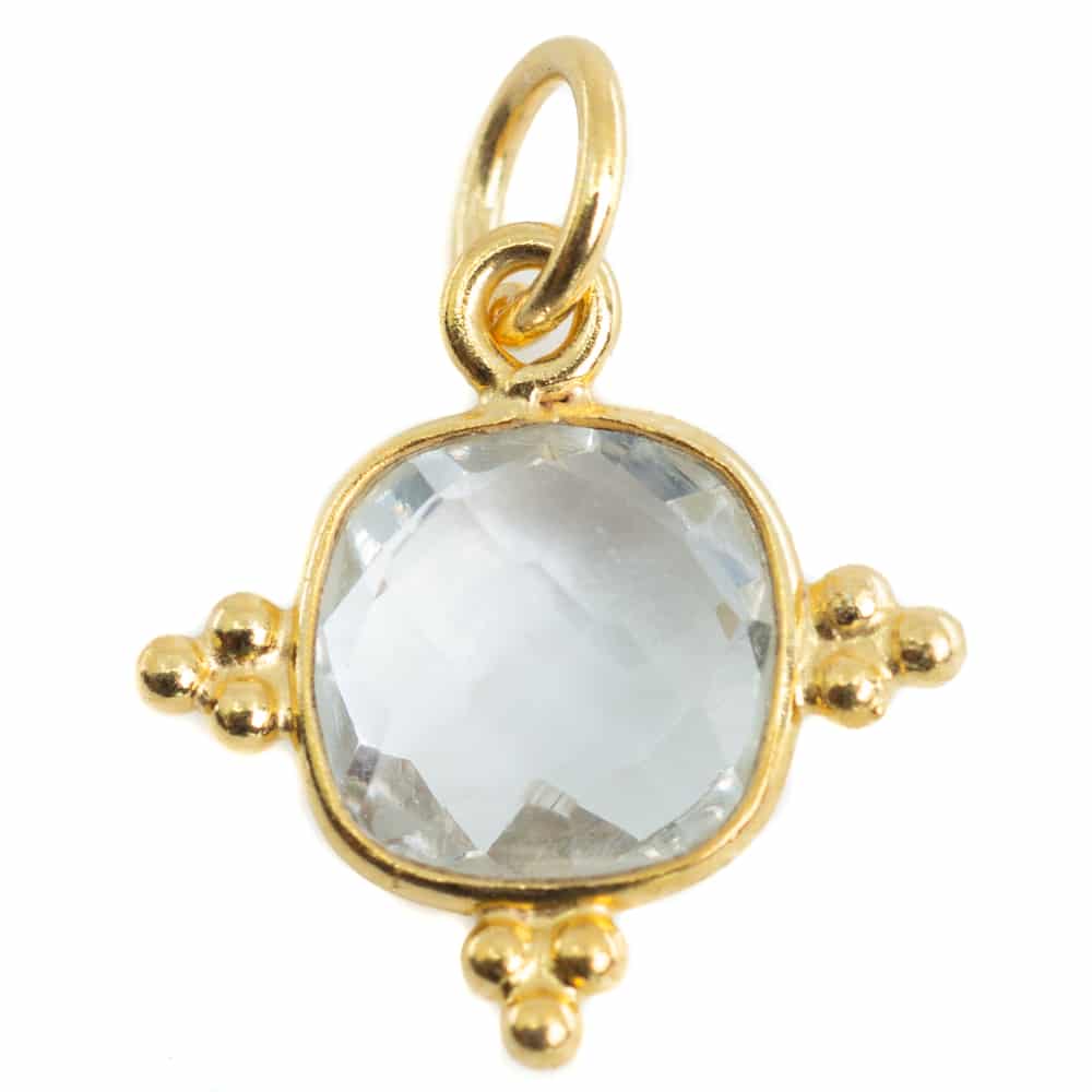 Gemstone Pendant Rock Crystal Square - 925 Silver & Gold Plated - 8 mm