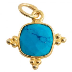 Gemstone Pendant Turquoise Square - 925 Silver & Gold Plated - 8 mm