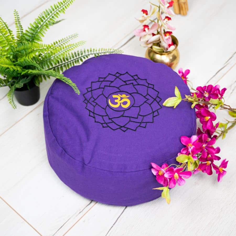 seventh chakra crown chakra meditation cushion purple spiru with plants