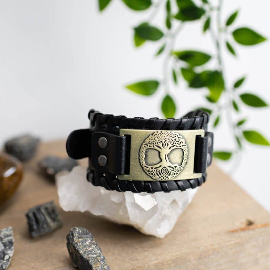 viking tree of life leather bracelet