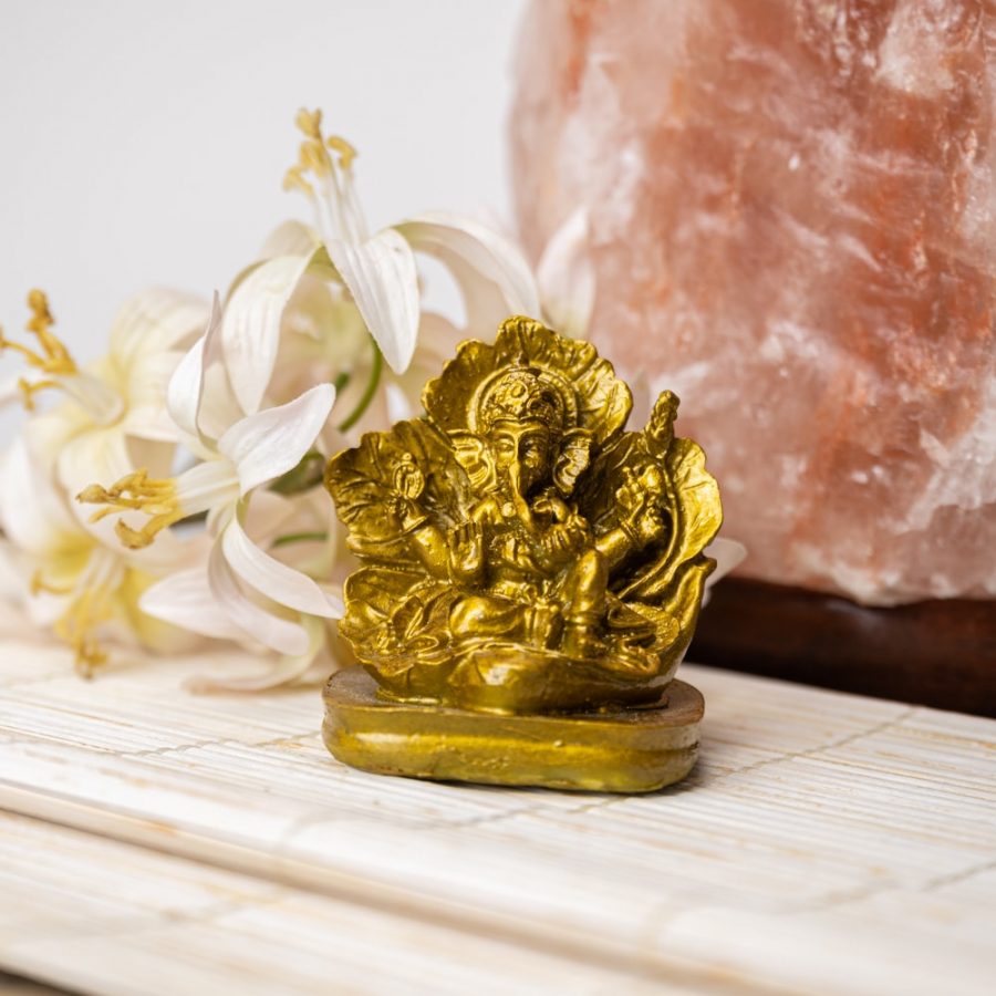 gold ganesha in lotus flower statue salt lamp