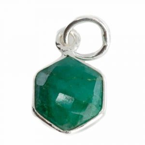 Gemstone Pendant Emerald (Tinted) Hexagon - Silver-Plated - 8 mm