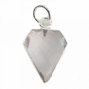 Gemstone Pendant Rose Quartz Diamond Shape - Silver Plated - 15 x 12 mm