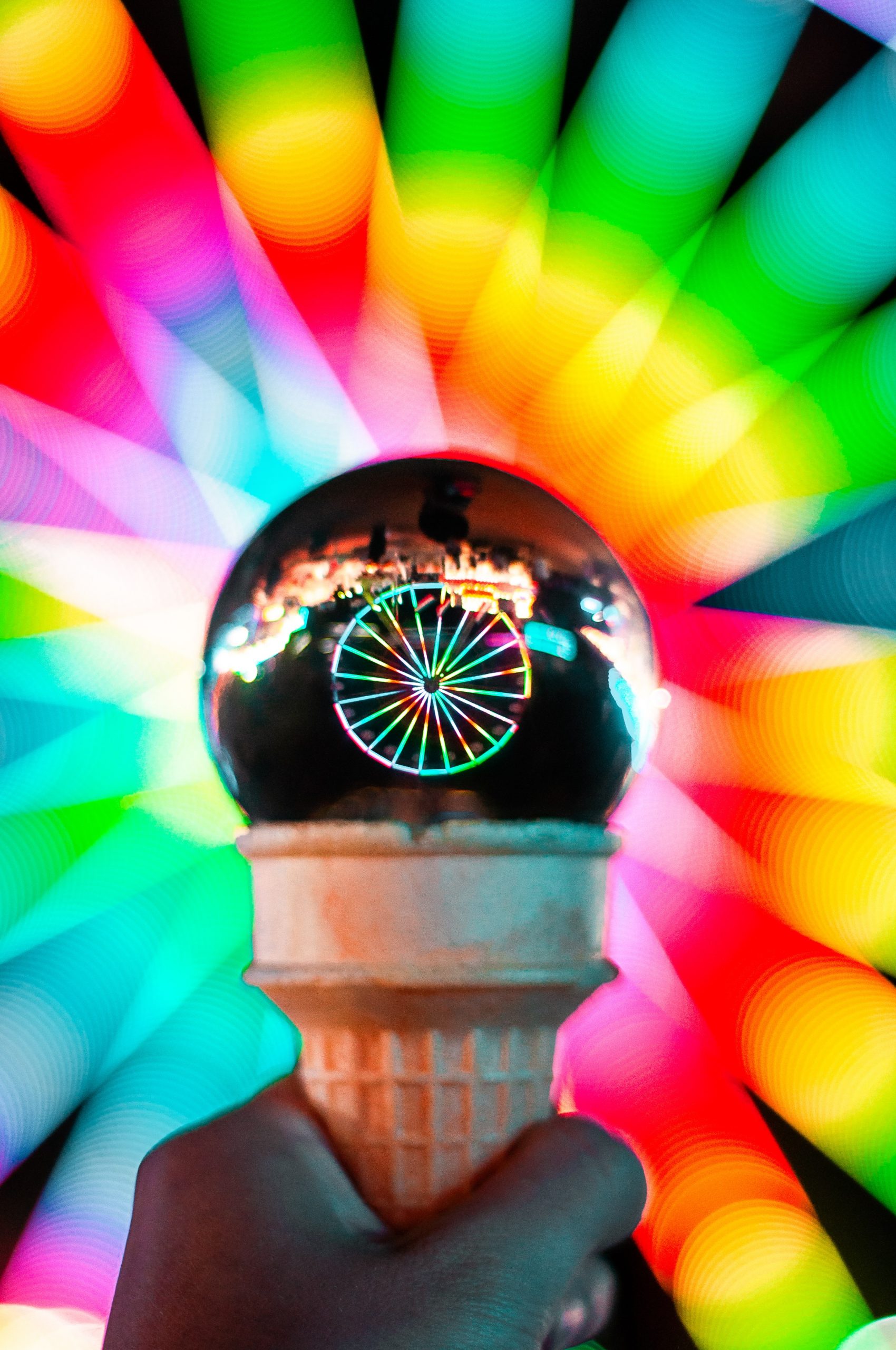 color spectrum crystal ball ice cream cone