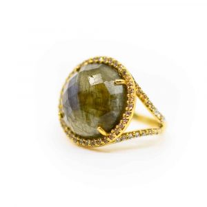 Labradorite Gemstone Ring 925 Silver & Gold-plated "Reflection"