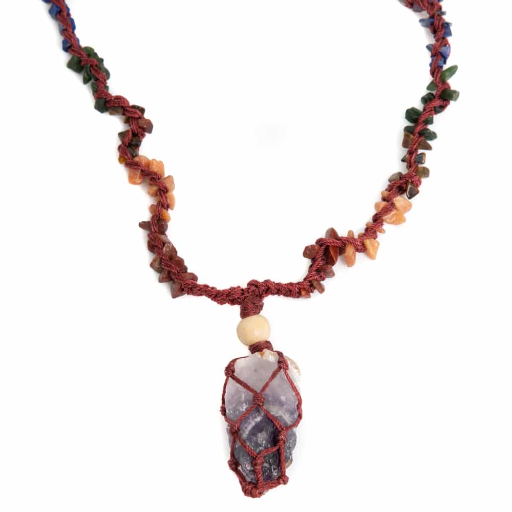 Raw Gemstone Pendant Amethyst with Chakra Necklace