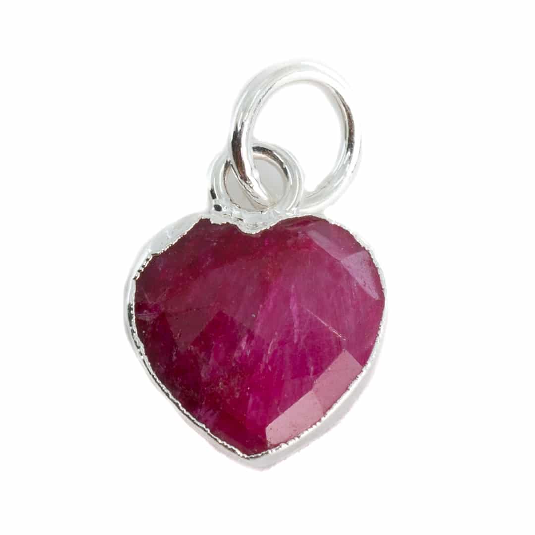 Gemstone Pendant Ruby (Tinted) Heart - Silver-Plated - 10 mm