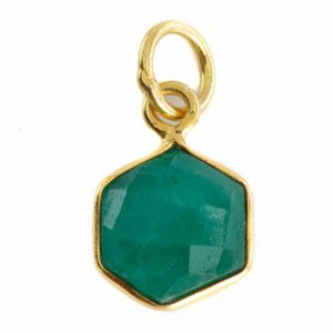 Gemstone Pendant Emerald (Tinted) Hexagon - Gold-Plated - 8 mm