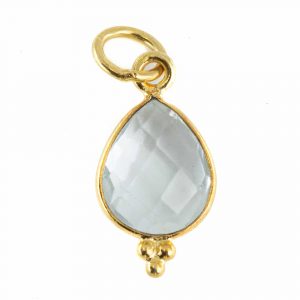 Birthstone Pendant April Rock Crystal Gold Plated 925 Silver  - 10 mm