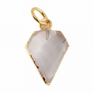 Gemstone Pendant Rose Quartz Diamond Shape - Gold-Plated - 15 x 12 mm