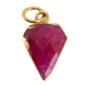 Gemstone Pendant Ruby (Tinted) Diamond Shape - Gold-Plated - 15 x 12 mm