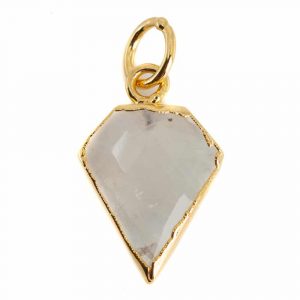 Gemstone Pendant Rainbow Moonstone Diamond Shape - Gold Plated - 15 x 12 mm
