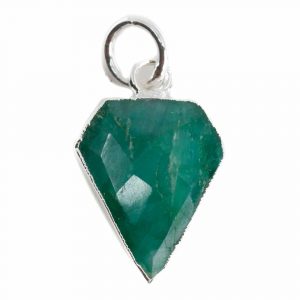 Gemstone Pendant Emerald (Tinted) Diamond Shape - Silver-Plated - 15 x 12 mm