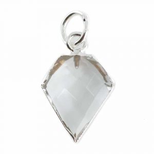 Gemstone Pendant Rock Crystal Diamond Shape - Silver Plated - 15 x 12 mm