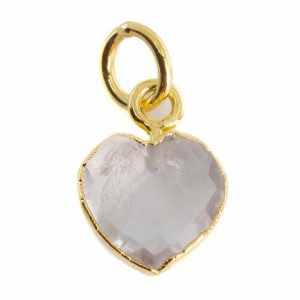 Gemstone Pendant Rose Quartz Heart - Gold-Plated - 10 mm