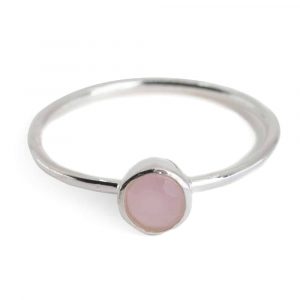 Birthstone Ring Rose Quartz October - 925 Silver (Size 17)