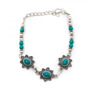 Gemstone Bracelet Bohemian Turquoise Silver (18 cm)