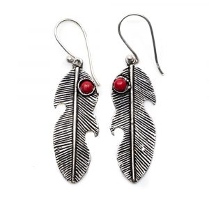 Bohemian Earrings Feather Shaped with Bamboo Coral (30 mm)