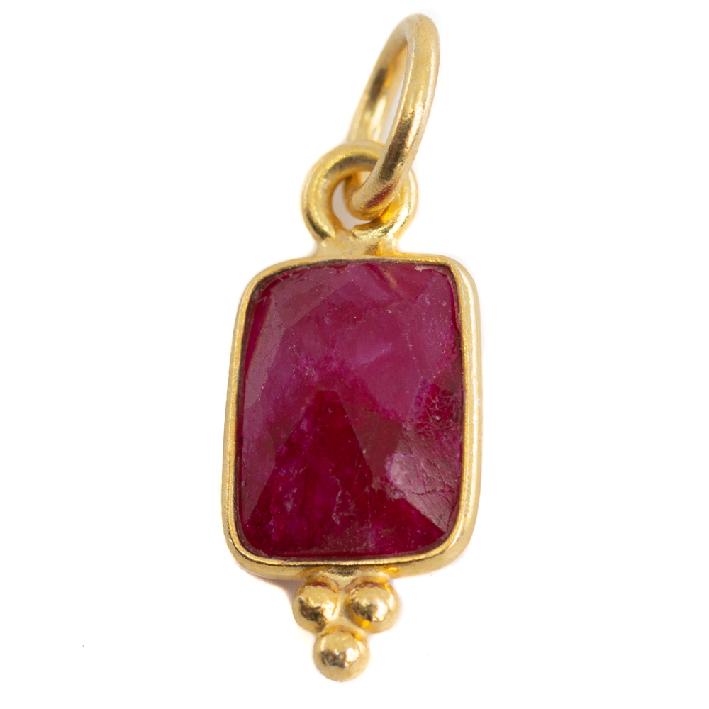 Gemstone Pendant Ruby (Tinted) Rectangle - 925 Silver & Gold Plated - 8 mm