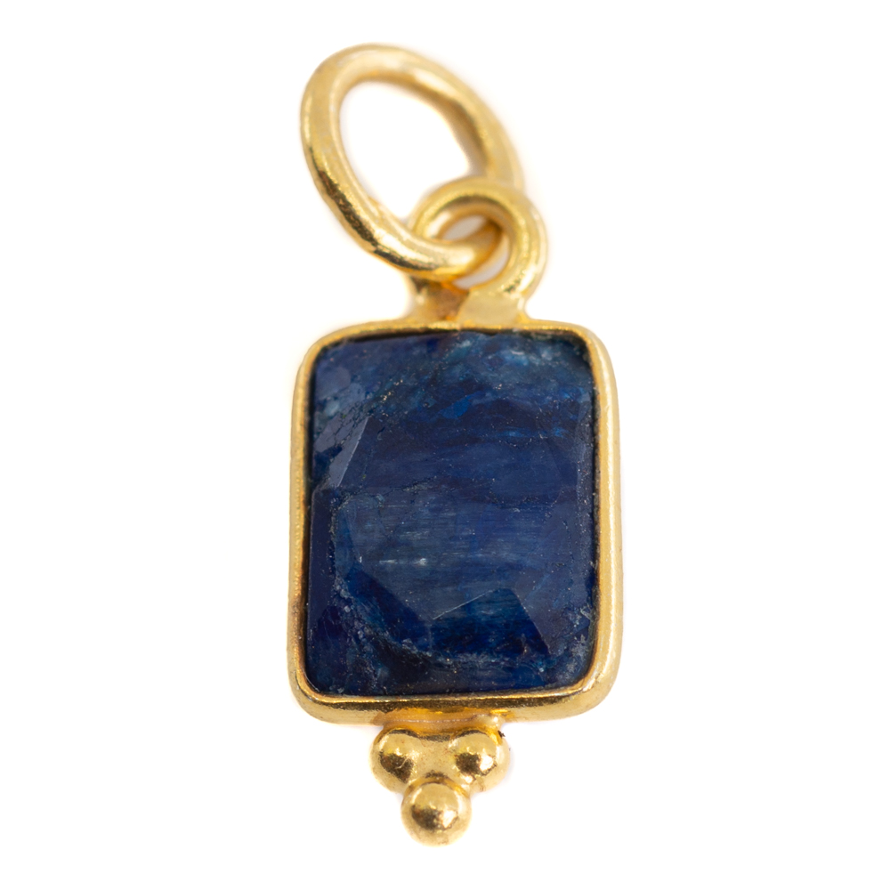 Gemstone Pendant Sapphire (Tinted) Rectangle - 925 Silver & Gold Plated - 8 mm
