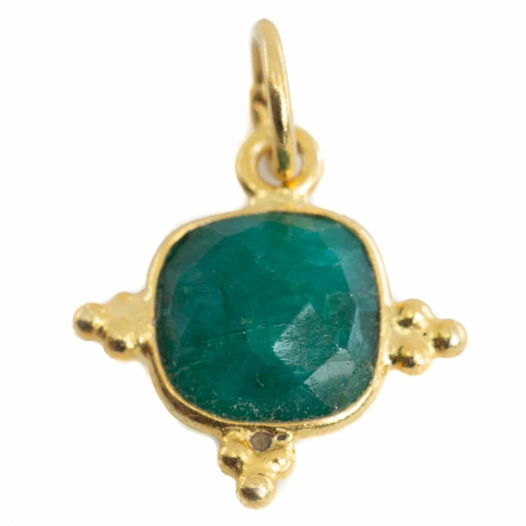 Gemstone Pendant Emerald (Tinted) Square - 925 Silver & Gold Plated - 8 mm