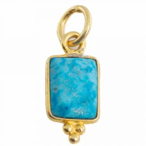Gemstone Pendant Turquoise Rectangle - 925 Silver & Gold Plated - 8 mm